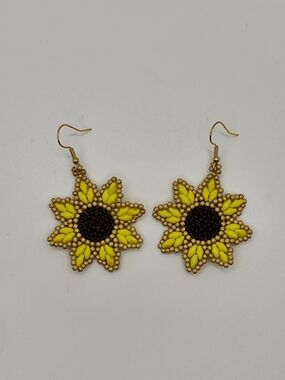 Sunflower Bead Dangle Earrings in Yellow and Brown